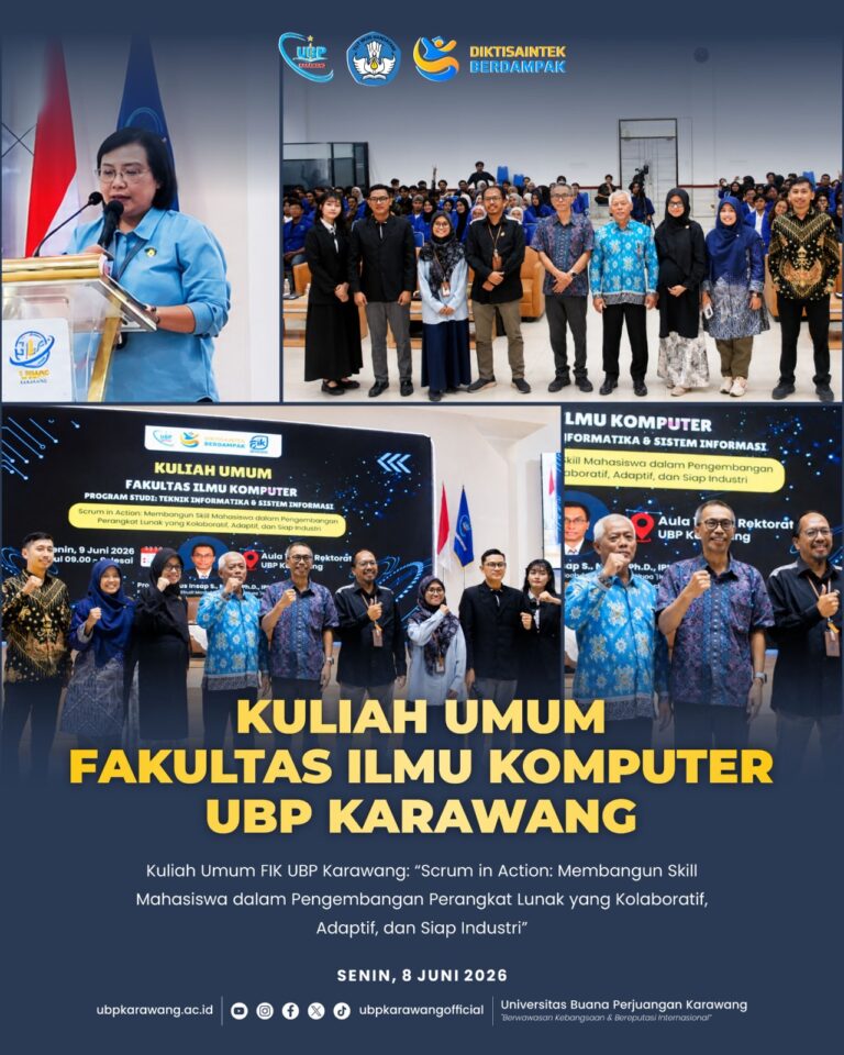Fakultas Ilmu Komputer UBP Karawang sukses menyelenggarakan Kuliah Umum “Scrum in Action ” bersama Prof. Ir. Paulus Insap Santosa, M.Sc., Ph.D., IPU
